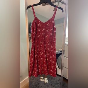 Red floral dress with pockets